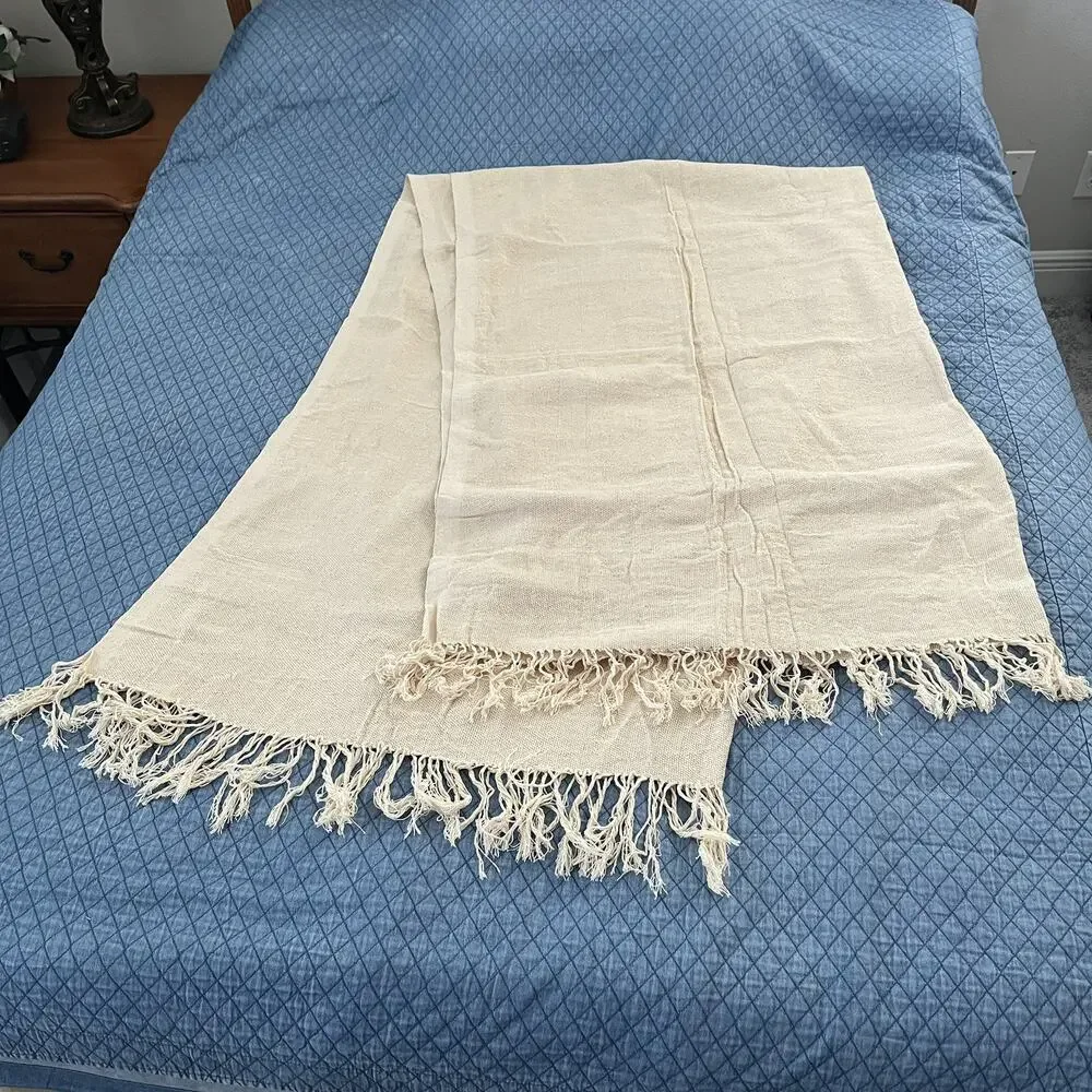 Natural Cotton Throw home decor, cottage, beach, coastal. Fringe on edge.